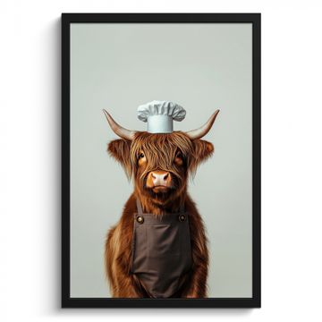 Cuadros enmarcados - Highlander escocés - Marrón - Cuernos - Ropa de cocinero