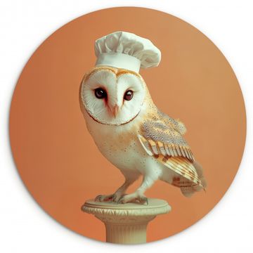 Cuadro redondo - Lechuza - Gorro de cocinero - Naranja - Pájaro