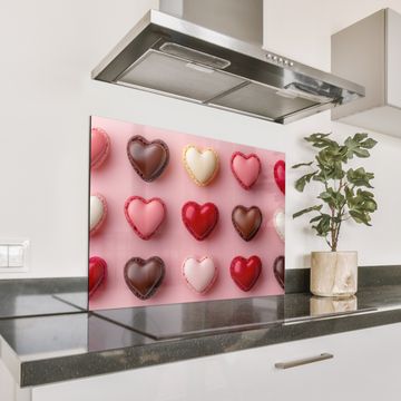 Salpicaderos de cocina - Macarrones - Corazones - Colorido - Rosa