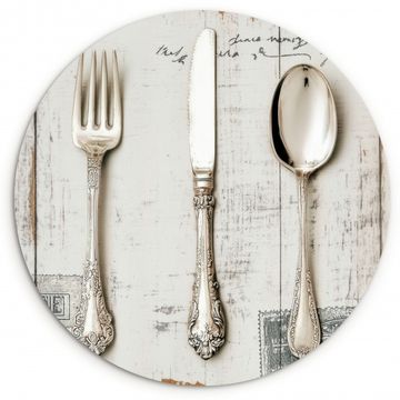 Cuadro redondo - Plata - Cubiertos - Madera