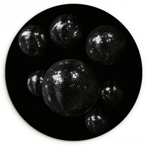 Cuadro redondo - Bolas de discoteca - Minimalista - Negro