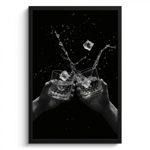 Cuadros enmarcados - Vasos Whicky - Ice - Splashes - Negro