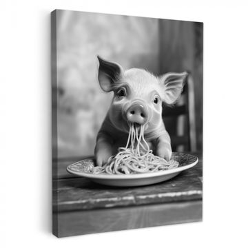 Lienzos decorativos - Cerdo - Lindo - Espagueti - Blanco y negro - Animal