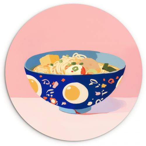 Cuadro redondo - Fideos - Cuenco - Azul - Ilustración