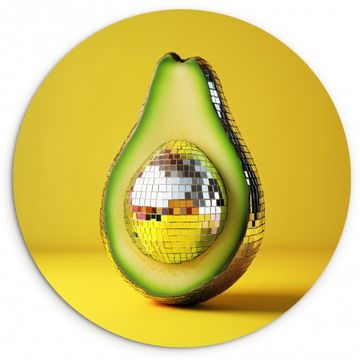 Cuadro redondo - Aguacate - Discoball - Amarillo - Purpurina