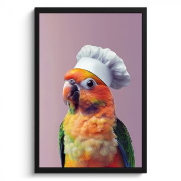 Cuadros enmarcados - Loro - Gorro de cocinero - Curioso - Ave
