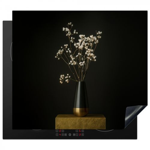 Protector de placa de induccion - Bulbos de flores - Blanco - Jarrón - Minimalista