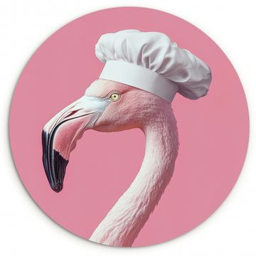 Cuadro redondo - Flamingo - Rosa - Gorro de cocinero - Pájaro