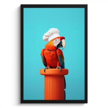 Cuadros enmarcados - Guacamayo - Gorro de cocinero - Pedestal - Divertido