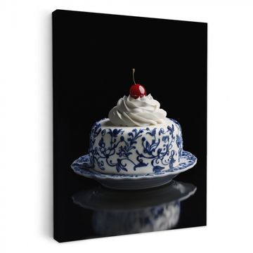 Tarta - Nata montada - Cereza - Plato - Azul de Delft