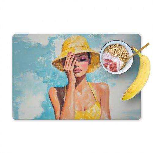 Pintura - Mujer - Sombrero - Amarillo