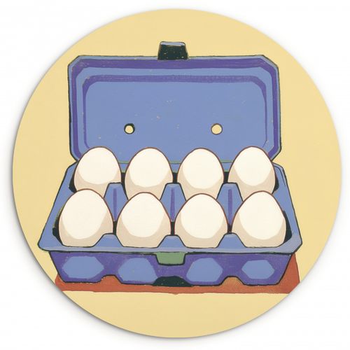 Cuadro redondo - Huevos - Caja - Minimalista - Azul