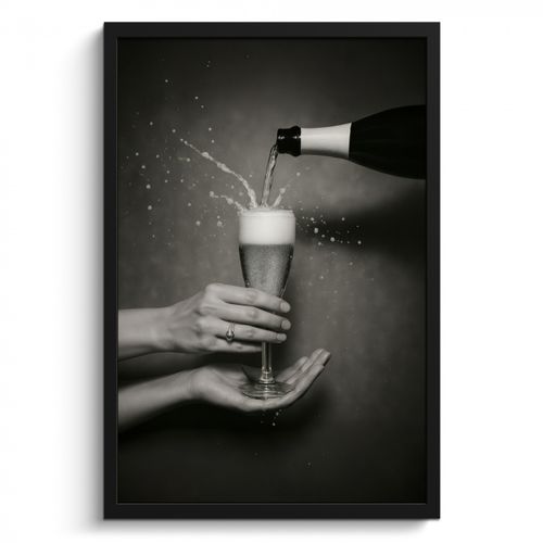 Cuadros enmarcados - Botella de champán - Vidrio - Minimalista - Salpicaduras