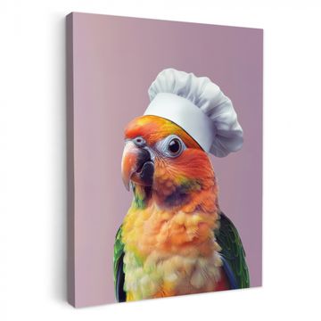 Lienzos decorativos - Loro - Gorro de cocinero - Curioso - Ave