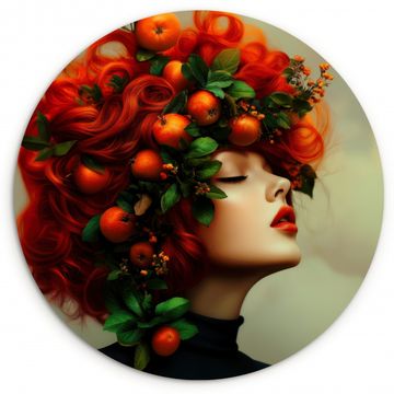 Cuadro redondo - Mujer - Manzanas - Rojas - Hojas