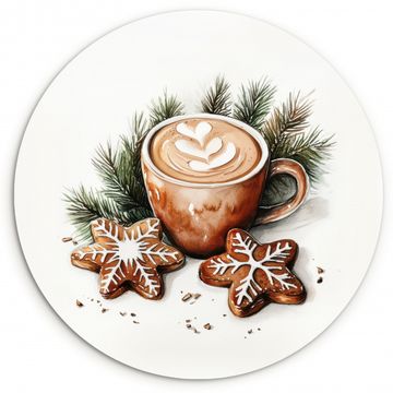 Cuadro redondo - Café - Tarta - Invierno - Arte - Navidad