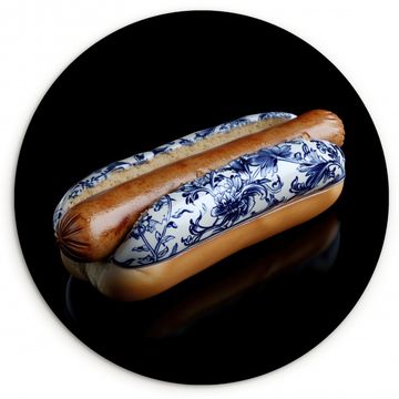 Cuadro redondo - Hot dog - Porcelana - Azul de Delft - Comida