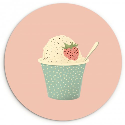 Cuadro redondo - Bandeja - Helado - Fresa - Rosa