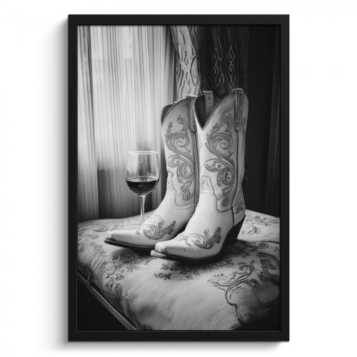 Cuadros enmarcados - Vino - Botas vaqueras - Luz de ventana - Blanco