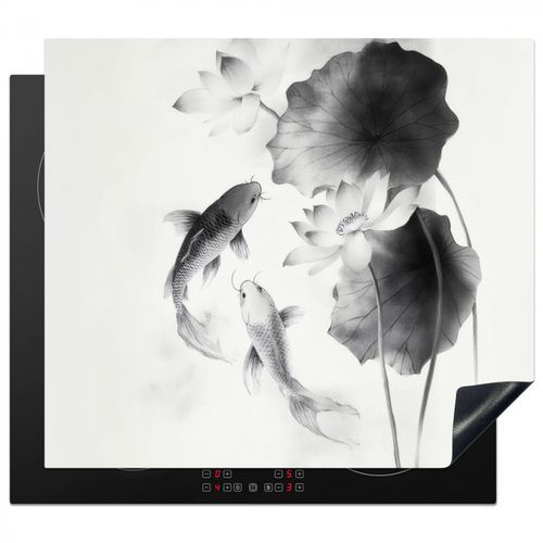Protector de placa de induccion - Flores de loto - Peces - Hojas - Negro
