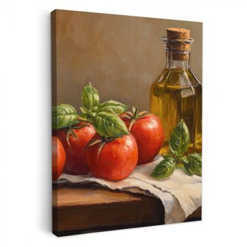 Lienzos decorativos - Tomates - Aceite de oliva - Naturaleza muerta