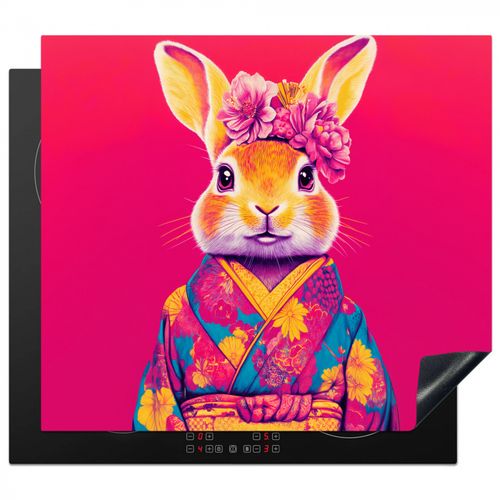 Protector de placa de induccion - Conejo - Flores - Colorido - Kimono