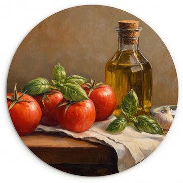 Cuadro redondo - Tomates - Aceite de oliva - Naturaleza muerta
