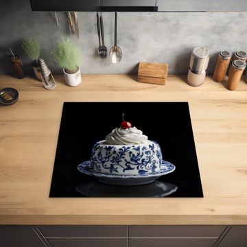 Protector de inducción - Tarta - Nata montada - Cereza - Plato - Azul de Delft