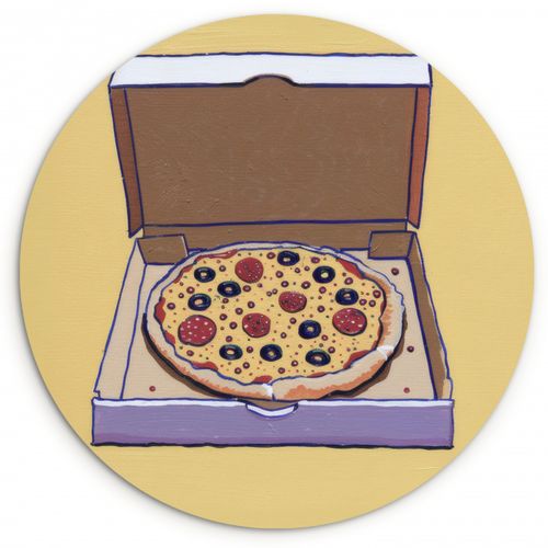 Cuadro redondo - Pizza - Caja - Salami - Ilustración