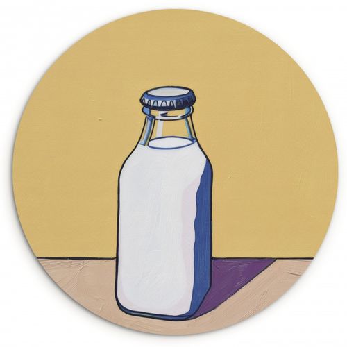 Cuadro redondo - Vasos - Botella - Ilustración - Leche