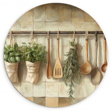 Cuadro redondo - Madera - Utensilios de cocina - Naturaleza muerta - Azulejos