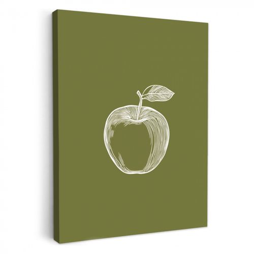 Lienzos decorativos - Dibujo lineal - Manzana - Verde oliva - Hoja