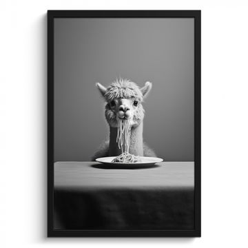 Cuadros enmarcados - Alpaca - Pasta - Negro - Blanco - Divertido - Animales