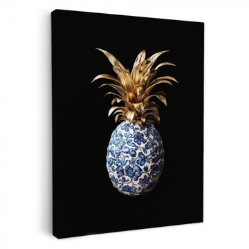 Lienzos decorativos - Piña - Flor - Oro - Delftware