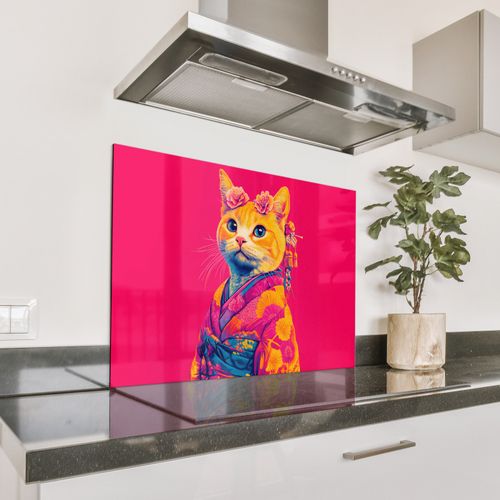 Salpicaderos de cocina - Gato - Kimono - Flores - Rosa