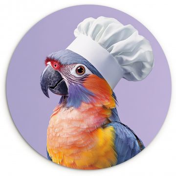 Cuadro redondo - Loro - Gorro de cocinero - Morado - Lindo