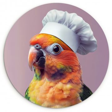 Cuadro redondo - Loro - Gorro de cocinero - Curioso - Pájaro