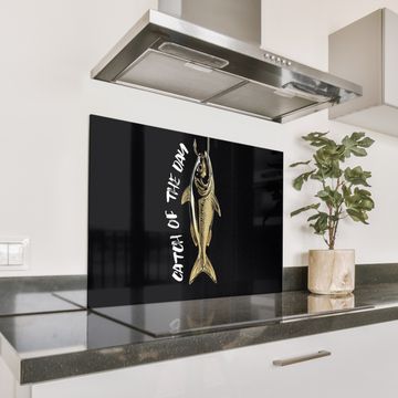 Salpicaderos de cocina - Pez - Negro - Oro - Texto
