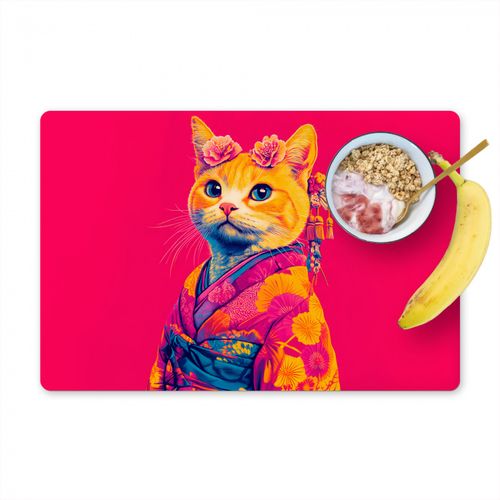 Salvamanteles - Gato - Kimono - Flores - Rosa