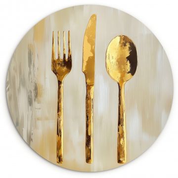 Cuadro redondo - Pintura - Oro - Cubiertos