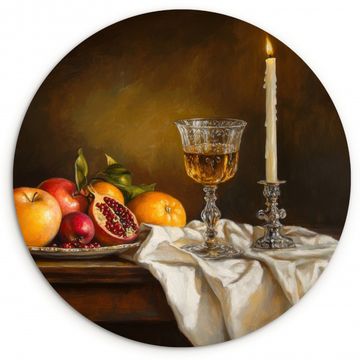 Cuadro redondo - Fruta - Bodegón - Vino - Vela