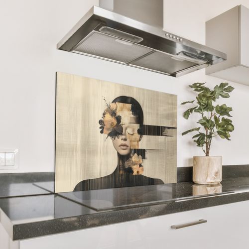 Salpicaderos de cocina - Cara - Flores - Negro - Mujer