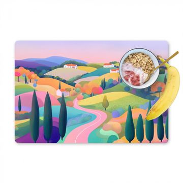 Salvamanteles - Paisaje - Morado - Pastel - Casas