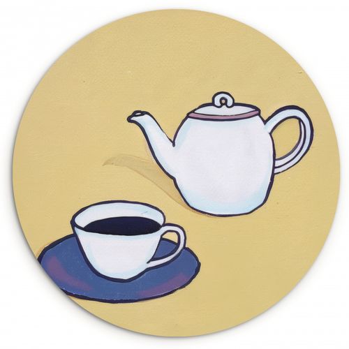 Cuadro redondo - Tetera - Taza - Beige - Ilustración