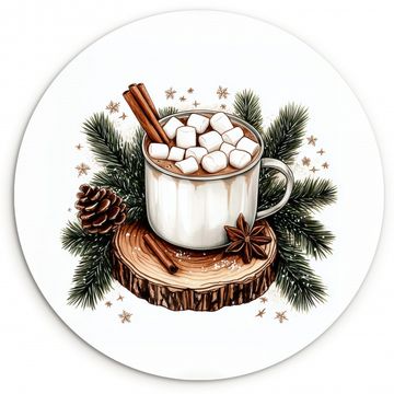 Cuadro redondo - Invierno - Madera - Leche con chocolate - Bebida - Navidad