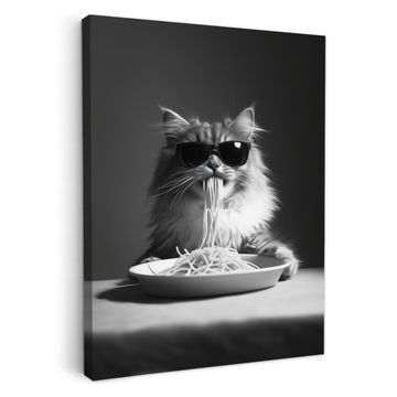 Lienzos decorativos - Gato de pelo largo - Gafas de sol - Espagueti - Humor - Negro - blanco