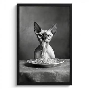Cuadros enmarcados - Sphynx - Gato - Animales - Humor - Espagueti - Blanco y Negro