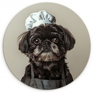 Cuadro redondo - Ropa de cocinero - Negra - Perro