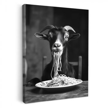 Lienzos decorativos - Cabra - Plato - Espaguetis - Blanco y negro