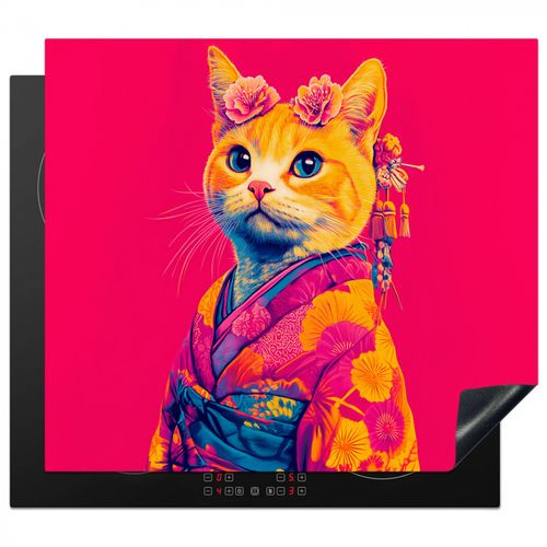 Protector de placa de induccion - Gato - Kimono - Flores - Rosa